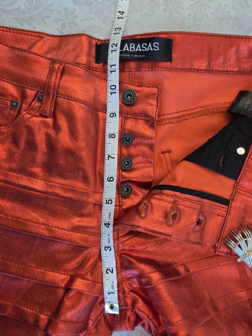 Valabasas Delta Stacked Jeans Zodiac Verde / Red Metallic Waxed Pleated - Picture 6 of 13